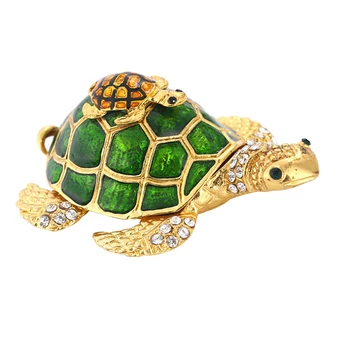 

Hand Painted Jewelry Box Mini Ring Holder Figurines Turtle Trinket Ornaments Home Decorative Hinged With Sparkling Light Metal