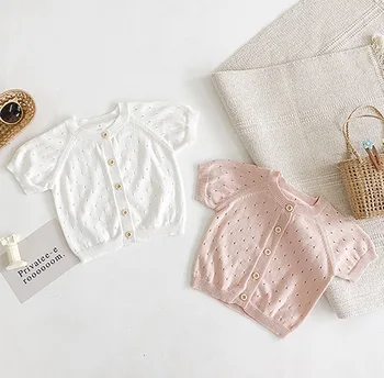 

Infant Baby Girl Sweaters Spring Summer Baby Clothes Short Sleeve Knitted Sweaters Woolen Kids Tops Cardigan Sun Protection Coat