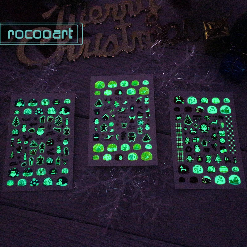 Rocooart 1 лист Рождественские дни милые светящиеся красивые мульти-узоры художественные Мультяшные наклейки для ногтей декоративные наклейки для детей