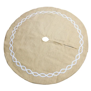 

Home Christmas tree skirt Gift Luxury Embroidery Craft Festival Linen 122cm dia