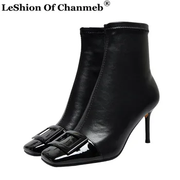 

Elegant Brand Designer Shoes for Women Patchwork Sock Boots Sexy Ladies Thin High Heels Buckle Ankle Boots Shoes tenis feminino