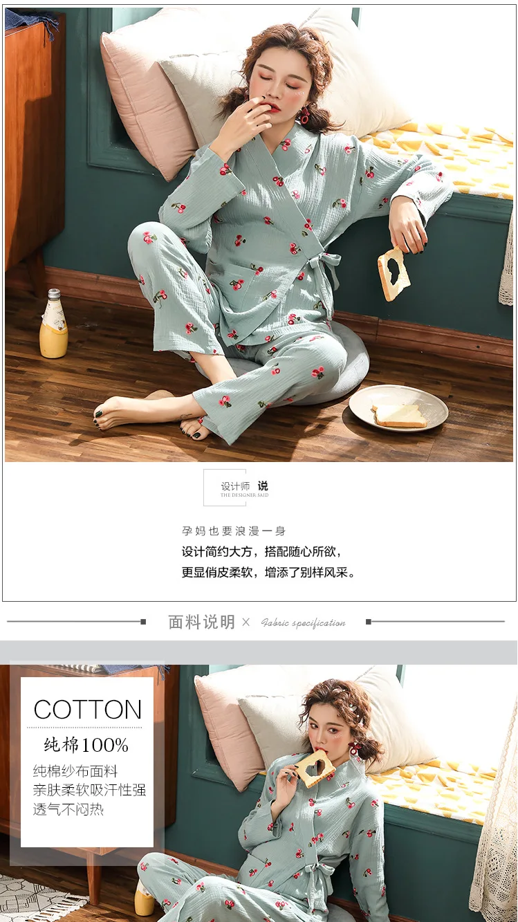 Модная тонкая сетчатая Хлопковая пижама с цветочным рисунком для беременных, пижама для кормления грудью, ночная сорочка для беременных
