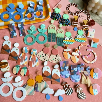 

2020 Korea Square Colorful Graffiti Drop Earrings for Women,Geometric Round Acrylic Irregular Earring NEW Jewelry