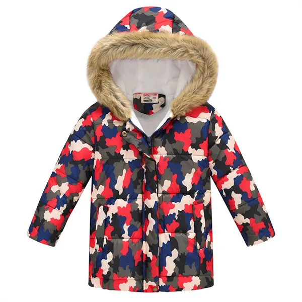 Fashion Autumn Winter Jacket For Boys Kids Children Fur Hooded Cotton Padding Jacket Warm Outerwear Coat For 2 4 6 10 Years Boys - Цвет: Red