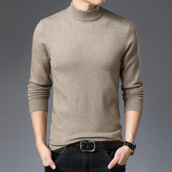 

Mens Semi High Collar Sweaters Mens Pullovers Lim Fit Pullover Men Knitwear Male Solid Color Casual Sweaters Men's Clothing 2020