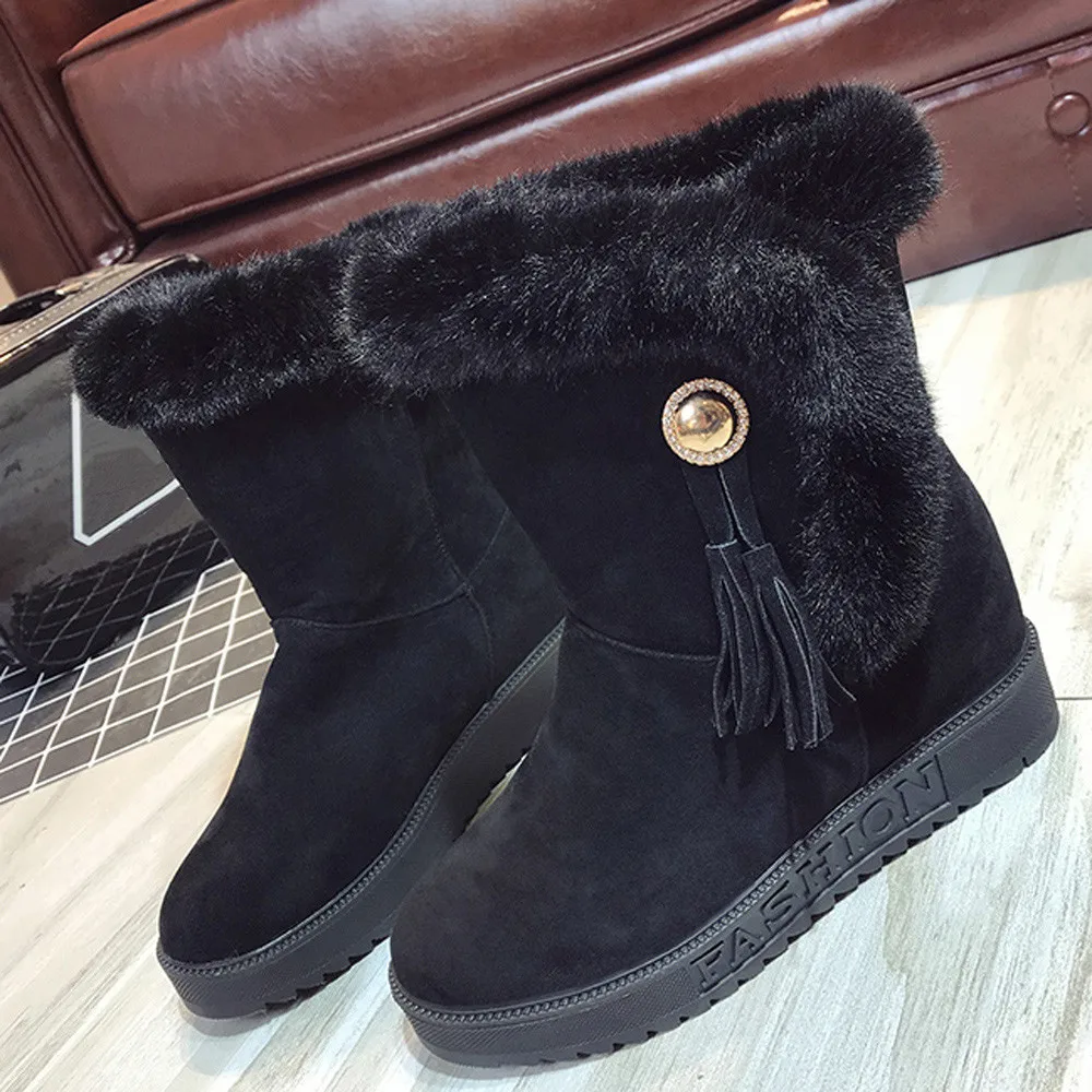 KANCOOLD/Зимние ботильоны на меху г. Зимняя обувь для отдыха с кисточками женские теплые бархатные зимние ботинки без шнуровки для женщин