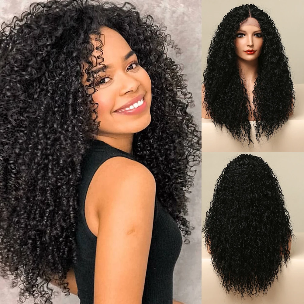 Dianteira do Laço Sintética para Preto Resistente ao Calor Easihair Longo Kinky Encaracolado Peruca Preto Misturado Laço Vermelho Frontal Perucas Afro Feminino 9 renda para mulheres negras afro resistente ao calor