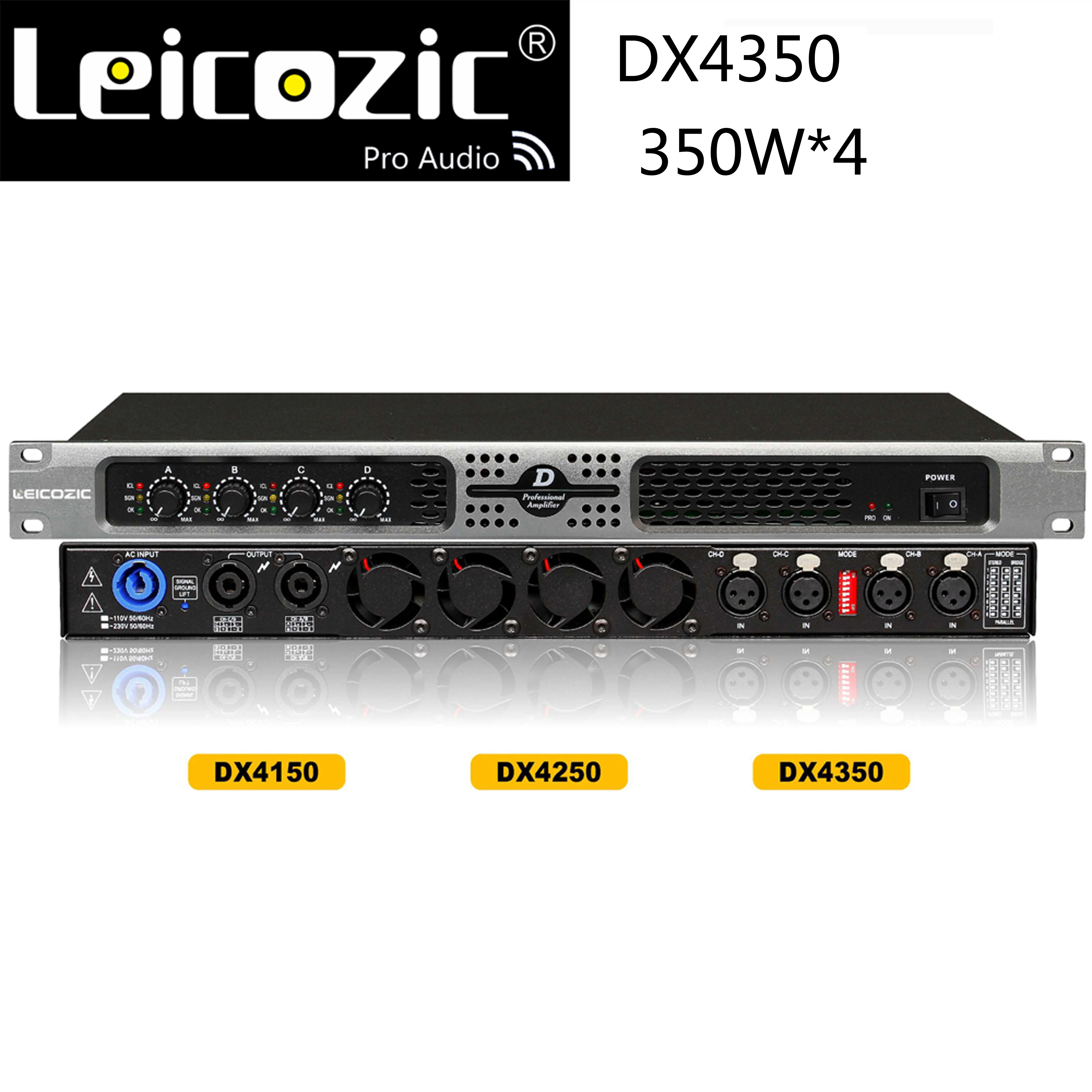 Профессиональные усилители leicosic DX4350 1u Усилитель 1100 Вт 4 канальный усилитель