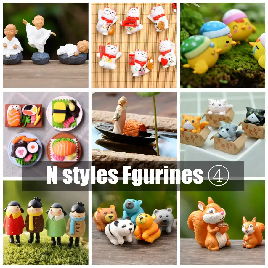 Baiufor miniaturas animais dos desenhos animados conjunto 4, mini desktop boneca decoração do jardim de fadas estatuetas terrário fantoche anime menina gato cão porco