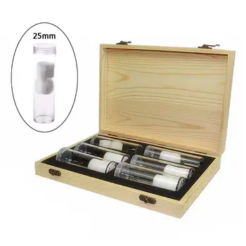 

Wooden Storage Box Display Collection Case Protector with 6 Pcs Clear Round Screw Top Coin Tubes Holders for 25/27/30mm Coins