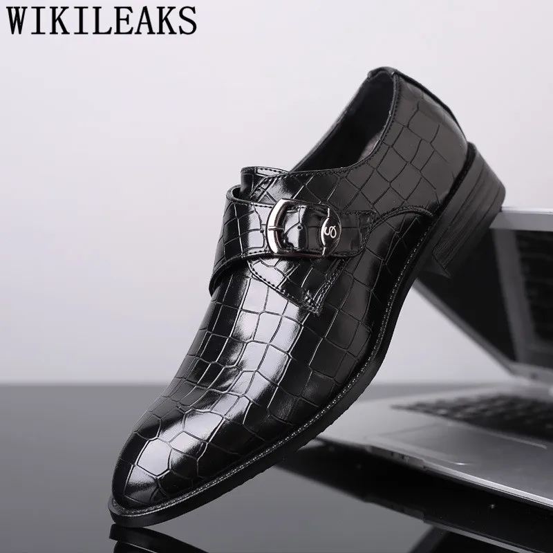 Итальянская обувь из крокодиловой кожи; Мужская официальная обувь с ремешком; кожаная обувь; Мужская обувь; zapatos de vestir hombre sapato social masculino - Цвет: Черный