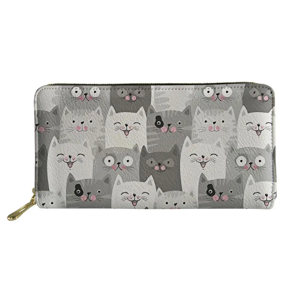 

Cute Cat PU Leather Wallets Woman Cartoon Vintage Clutch Zipper Purses Girls Long Money Coin Bag Card Holders 2019 New