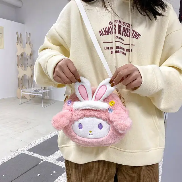 Kawaii Sanrios Cartoon Anime Bunny Headband My Melody Plush Bag Toy Cute Shoulder Bag Messenger Bag Coin Purse Girls Gift 3