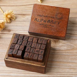 Vintage Wooden Alphabet Stamp Set - 28pcs for Crafting and Journaling (C)