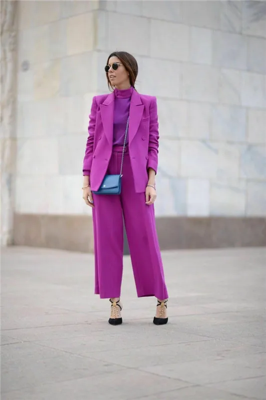 Purple Women Trouser Suit Women Pantsuits Work Pant Suits OL 2  PCS Women Blazer(Jacket+ Pants Suit)For Women Set Party