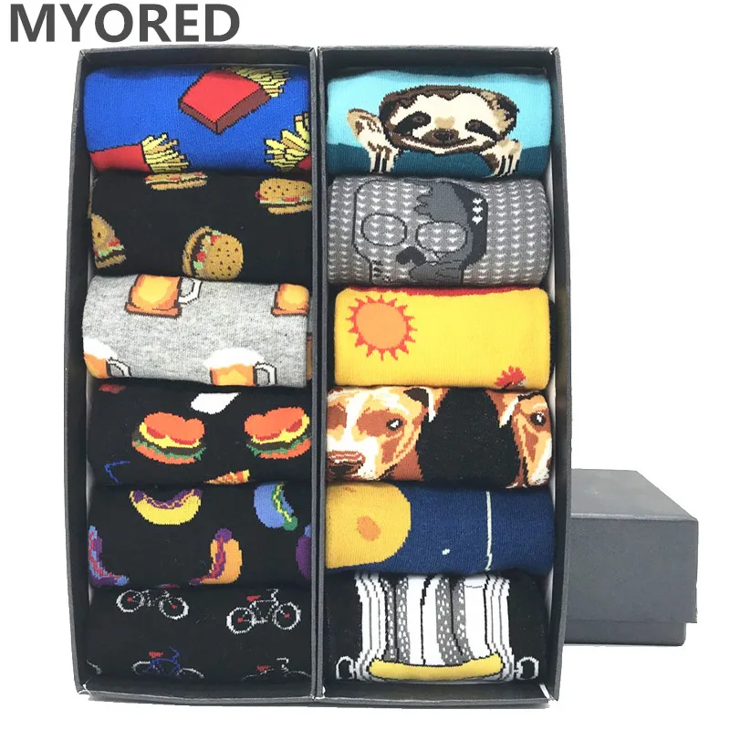 MYORED 12 пар/лот разноцветные рыбные носки для собак милые животные узор argyle Теплые Свадебные подарочные носки к деловому костюму без коробки