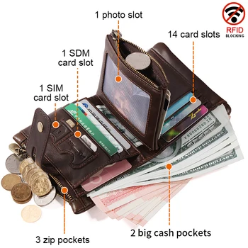 

Cowhide Genuine Leather Men Wallet Coin Purse Small Mini Card Holder Vintage PORTFOLIO Portomonee Hasp Male pockect