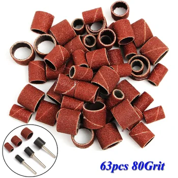 

63pcs/set 80Grit Drum Sanding Kit 1/2 3/8 1/4 Inch Sand Mandrels Fit for for Electric Grinder/ Drill Rotary Tools