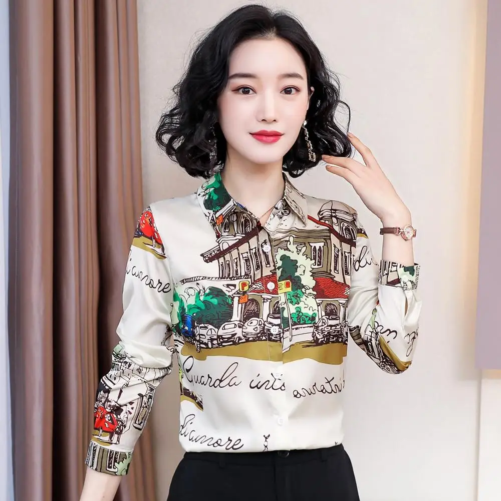 Silk Print Blouse Female Long Sleeve Painting Elegant Blouses For Women Temperament Floral Ladies Tops Office Shirts Work Tunic Silk Print Blouse Female Long Sleeve Painting Elegant Blouses For Women Temperament Floral Ladies Tops Office Shirts Work Tunic