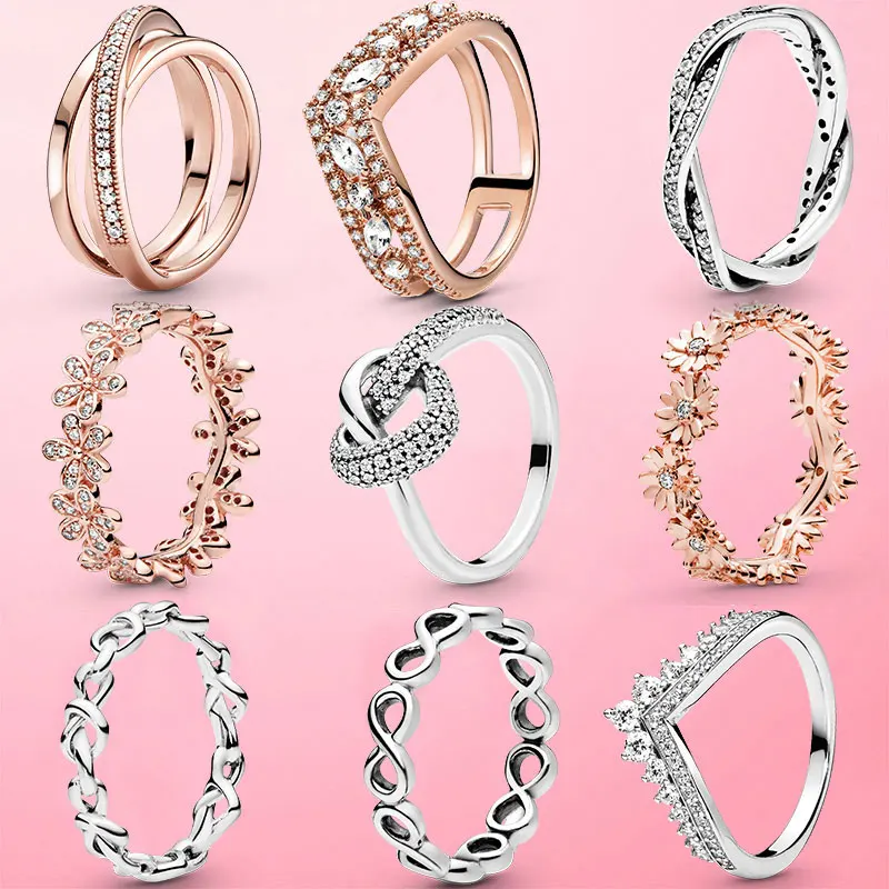 Anillo de margaritas de Color oro rosa y plata de ley 925 auténtica para mujer, joyería Original de marca de plata 925, gran oferta