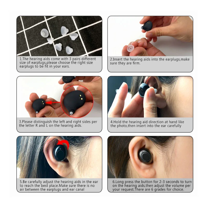  1 Pair USB Rechargeable Mini In Ear Portable Invisible Hearing Aids Assistant Adjustable Tone Sound
