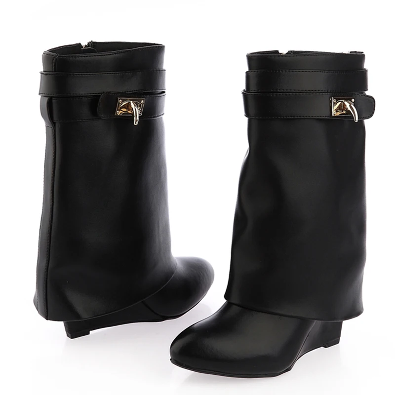 black leather 1 Ботильоны из натуральной кожи с замком акулы; Замшевые женские ботинки; дизайнерская обувь для подиума; женские ботинки; - Цвет: black leather 1