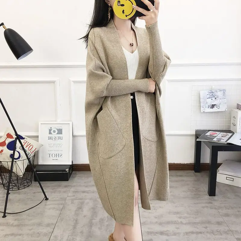 ^Cheap autumn winter spring women sweater knitted long cardigan coat bat over knee ^Cheap autumn winter spring women sweater knitted long cardigan coat bat over knee