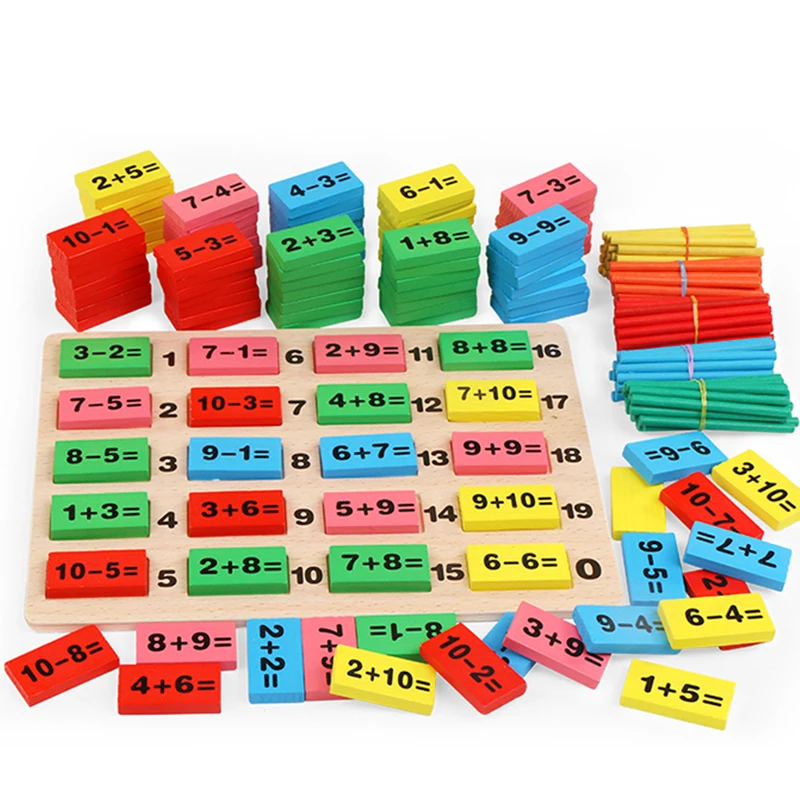  Fun wooden domino math teaching aids toy wooden digital Operation building block toys early childho - 4000607127042