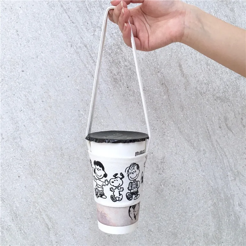 Peanuts Rogue Dog мультфильм Kawaii рука встряхнуть молоко чайная чашка с крышкой мешок чашки набор милый мультфильм сумка бутылка для воды анти-горячий пузырь - Цвет: white