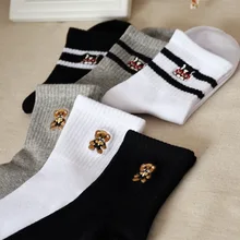 Забавные хлопковые носки с медведем; короткие женские носки с героями мультфильмов; милые корейские удобные уличные модные зимние носки; Skarpetki