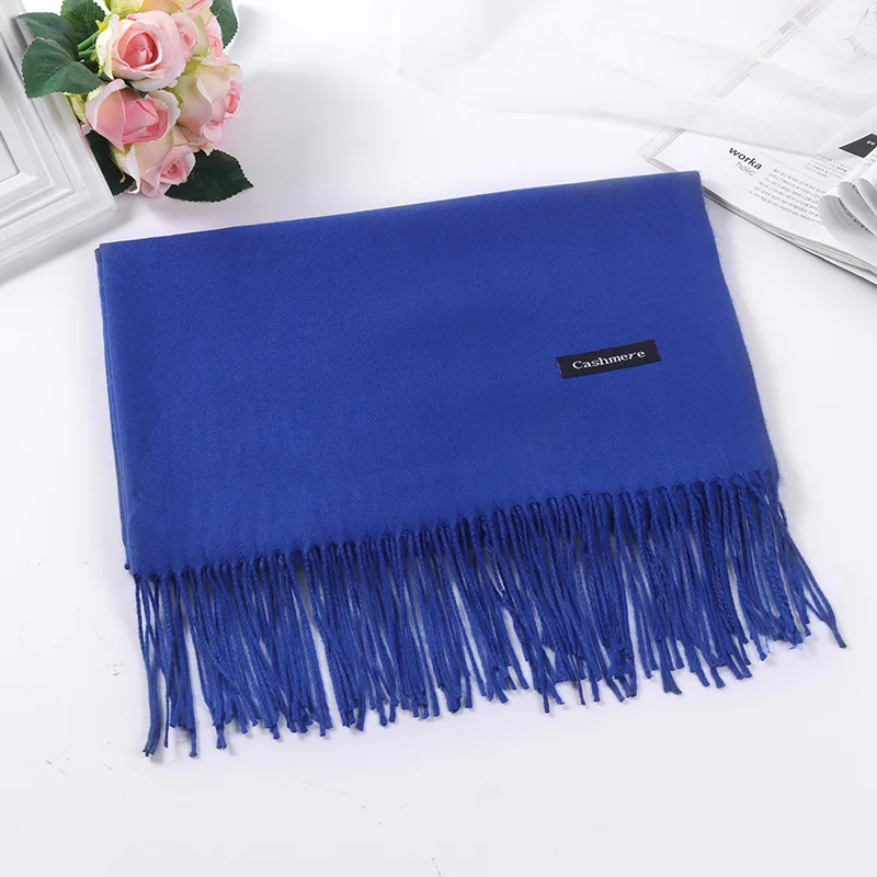 Royal blue Зимний женский шарф, кашемировый роскошный бренд, женские шарфы, Дамская Бандана с кисточками, Женская однотонная шаль, палантин, Пашмина - Цвет: Royal blue