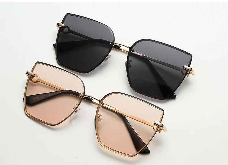 Retro Cat Eye Sonnenbrille Frauen Marke Designer Mode Randlose Gradienten Sonnenbrille Shades Schneiden Objektiv Damen Rahmenlose Brillen – Detail 16