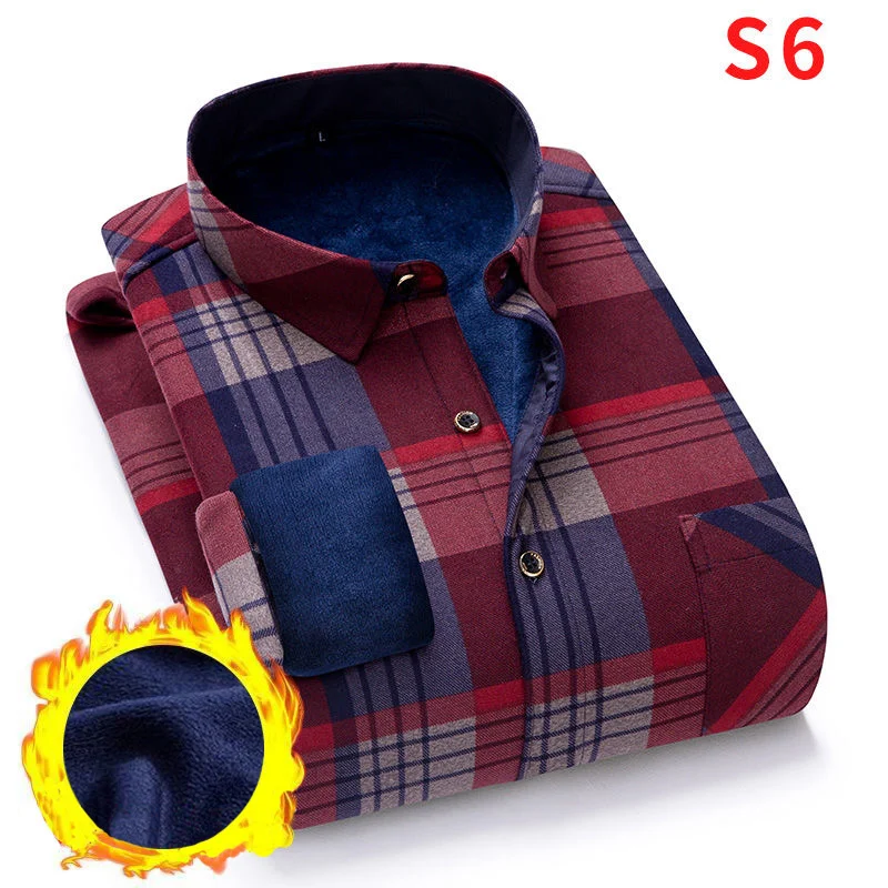 Бренд NIGRITY, зимняя мужская рубашка, мужская повседневная плотная рубашка с принтом в клетку, 26 цветов, плюс бархатная плотная рубашка размера плюс L-4XL - Цвет: S6-Flannel