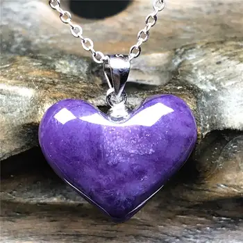 

Top Natural Heart Purple Charoite Pendant Necklace Jewelry For Woman Man Crystal Stone 19x7mm Beads Silver Sterling Chians AAAAA