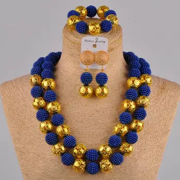 

royal blue jewelry set 24 inches beige nigerian wedding beads simulated pearl african necklace for women FZZ17