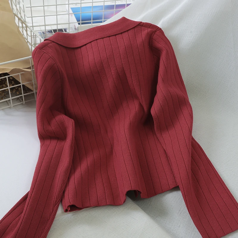 Gagarich осенний свитер, корейский стиль, длинный рукав, короткий, вязаный, двойной рукав, однотонный, v-образный вырез, кардиган, женский, прилива