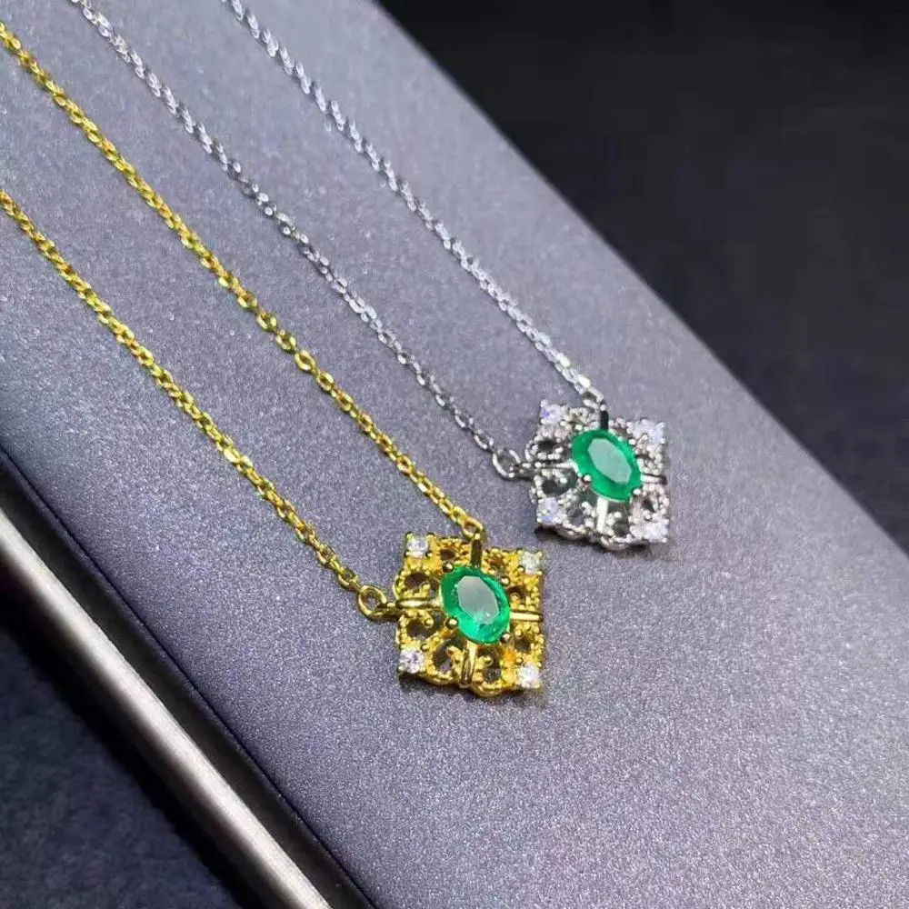 Natural Colombian Emerald S925 High-quality square Pendant Necklace for Party Gifts
