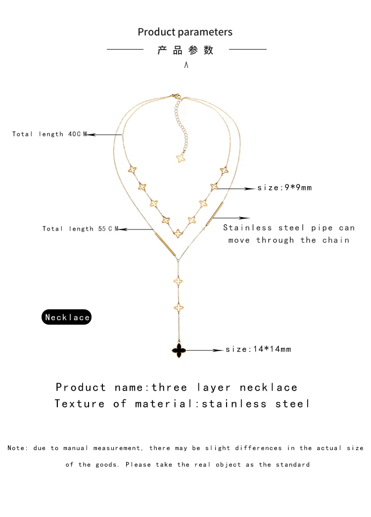 Korean Fashion Charms Double Layer Star / Four Leaf Clover / Love Heart Pendant Choker Necklace Jewelry for Women Girls