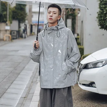 

Streetwear Reflective Hooded Jackets For Men Hip Hop Loose Coats 2020 Autumn Man Casual Jacket Coat Male Clothes