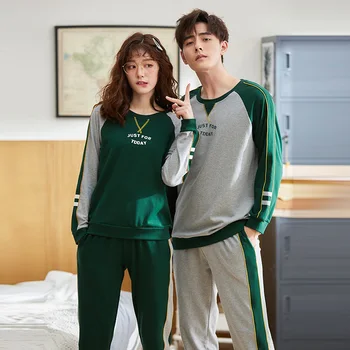 

Lovers Suit Pyjamas Long-sleeved Pajamas Casual Loose Women Winter Men Lounge Homewear Sleepwear Top + Pants pijama mujer