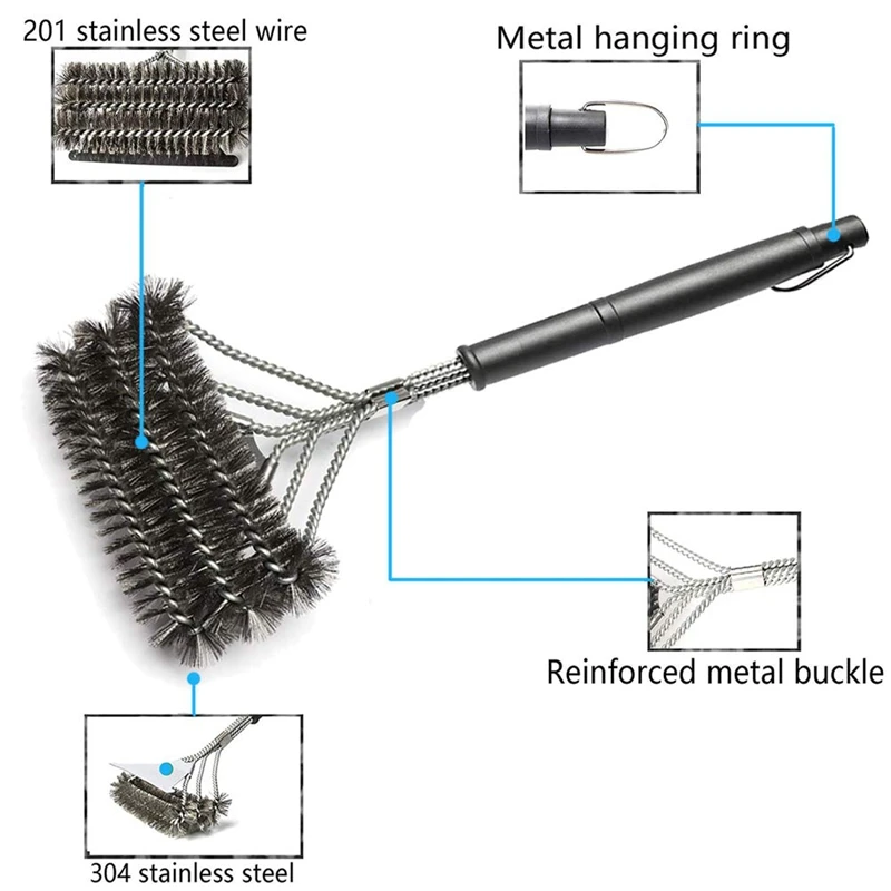 Grill Brush and Scraper Grilling Bbq Brush Stainless Steel Wire 3 in 1 Bristles Head Grill Accessories for Grill Cooking Cleanin