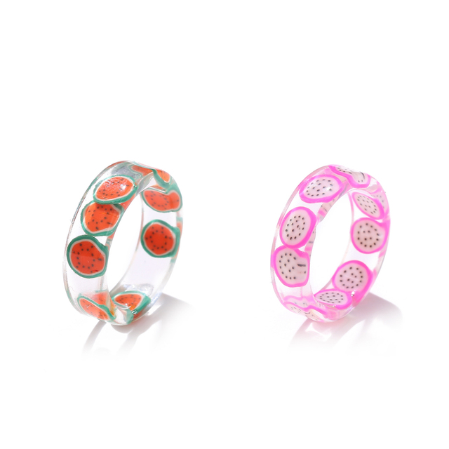 Style Transparent Colorful Fashion Resin Fruit Ring Set Sweet Temperament Acrylic Rings for Women Party Jewelry Friends Gift
