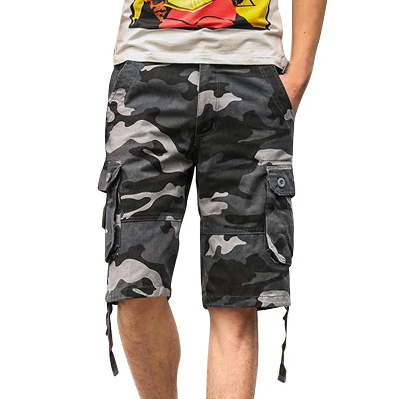 Blue Camouflage Камуфляжные мужские шорты Карго с несколькими карманами, летние мужские мешковатые шорты, военные шорты на молнии, шорты Карго, брюки - Цвет: Blue Camouflage