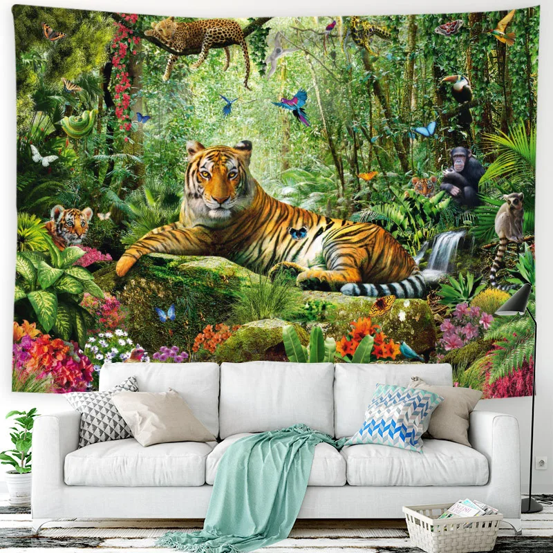 Tapiz de tigre de la selva, manta de pared de animal y leopardo, Alfombra de tela de pared grande para dormitorio