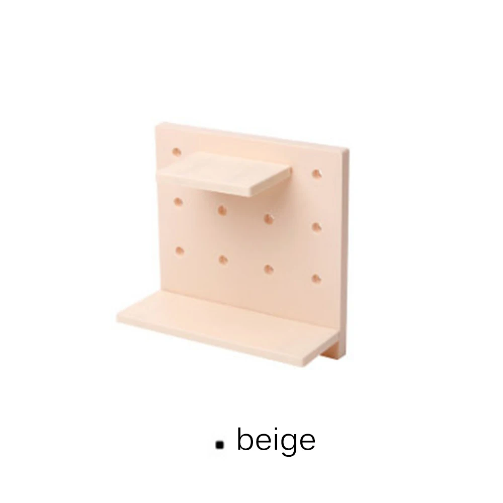 Beige Прочный DIY перфорированная настенная полка пластиковая доска с отверстием полка для хранения с наклейкой подвесные крючки Домашний Органайзер Прямая - Цвет: Beige