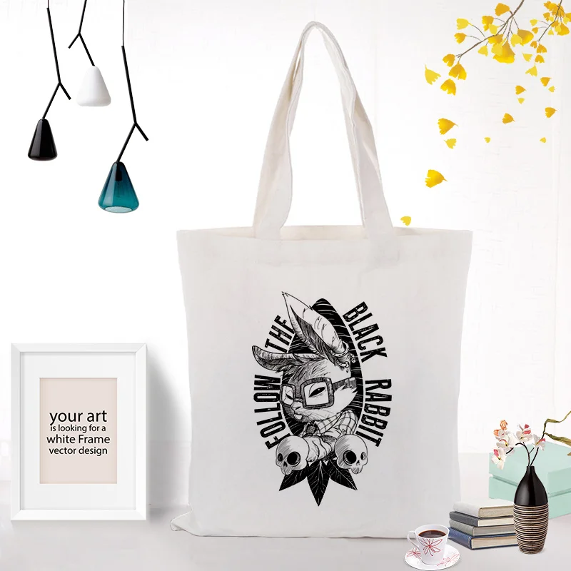 

Illustration Printing Canvas Tote Bag Shopping Bag Daily Use Text DIY Custom Print Logo Eco Reusable Handbag Recycle