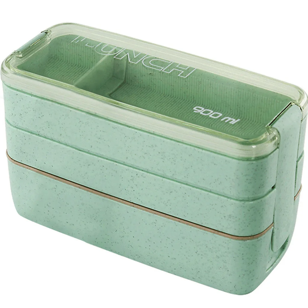 900 мл 3 слоя Bento Box экологичный Ланч-бокс пищевой контейнер Пшеничная солома материал микрофибра столовая посуда Ланчбокс Bento Y1