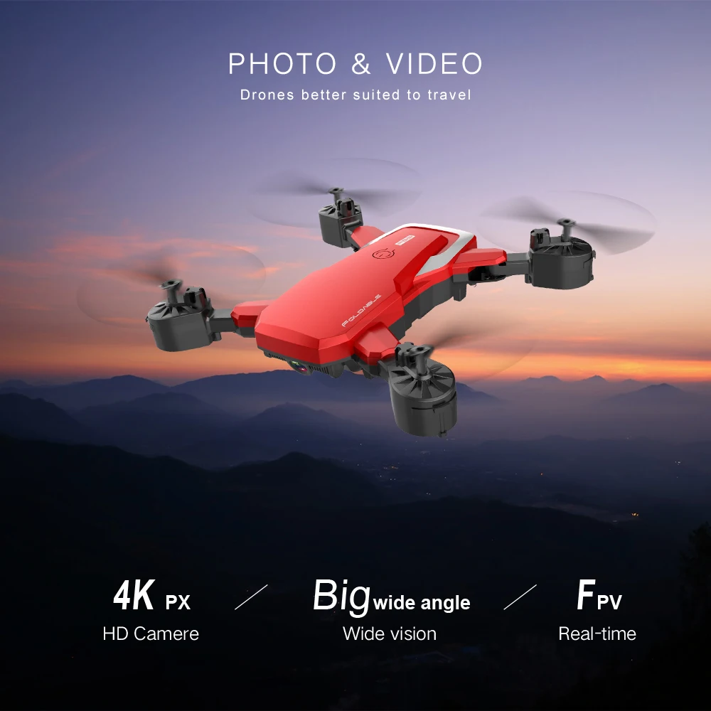 F85 Drone 4K HD Camera WIFI FPV 1080P Dual Camera Follow Me Foldable Quadcopter Red and Black RC Drone Long Battery Life Toy