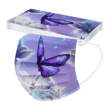 

50pcs Butterfly Printing Mask Adults Disposable Protection Facemasks Three Layer Breathable Mask Non-woven Mascaras