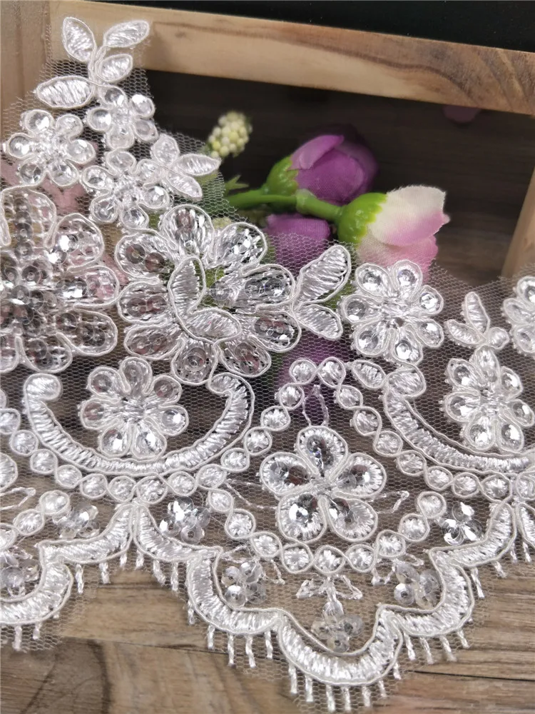 Sequin Cording Fabric Flower Venise Venice Mesh Lace Trim Applique 1Yard/13cm Sewing Craft For Wedding Dec.